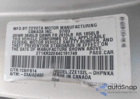 2004 Toyota Matrix Xr from USA, damaged, VIN 2T1KR32E64C191749